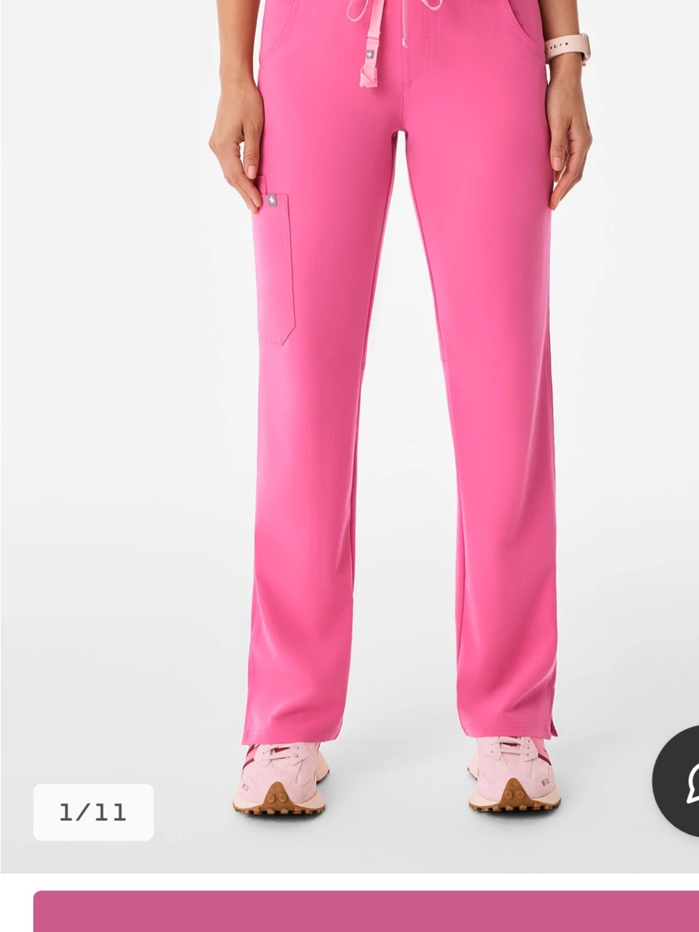 Figs Straight-Leg Scrub Pants in Bright Pink (large) with rafaela (medium)